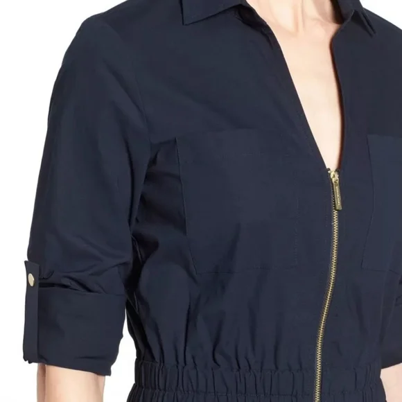 Zippered Michael Kors Blue Dress with Relaxed Fit and Rolled Sleeves Size M - Picture 3 of 11